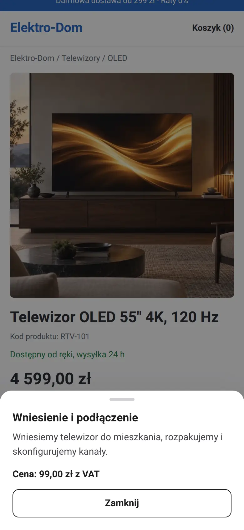 Dolny arkusz ze szczegółami usługi na ekranie telefonu